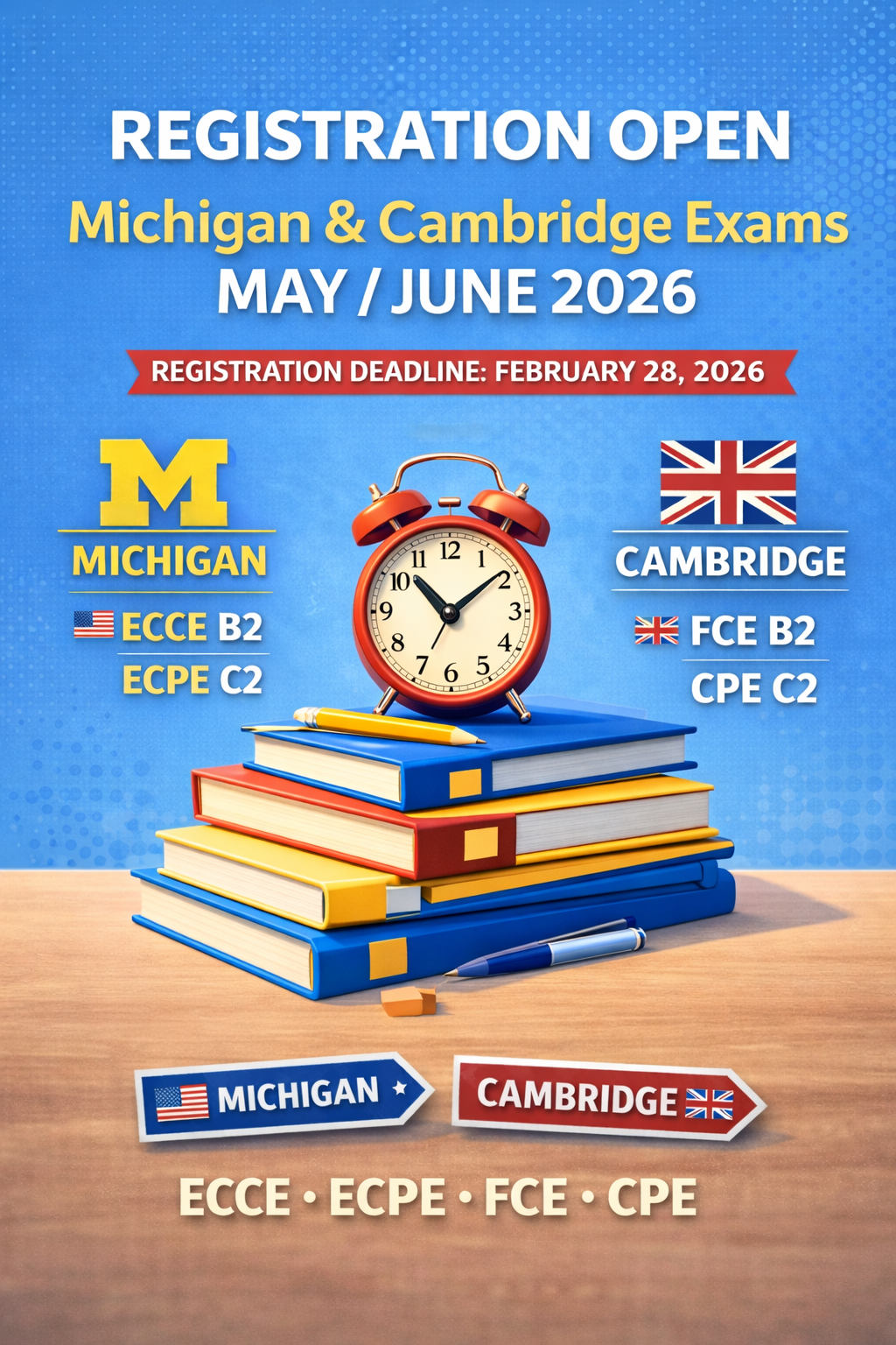 Έναρξη Εγγραφών Michigan Cambridge Μαίου Ιουνίου 2026/ Registration Open for Michigan Cambridge Exams May June 2026
